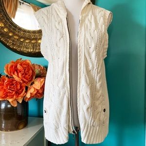 Sonoma- White Cable Knit Zip Hooded Vest